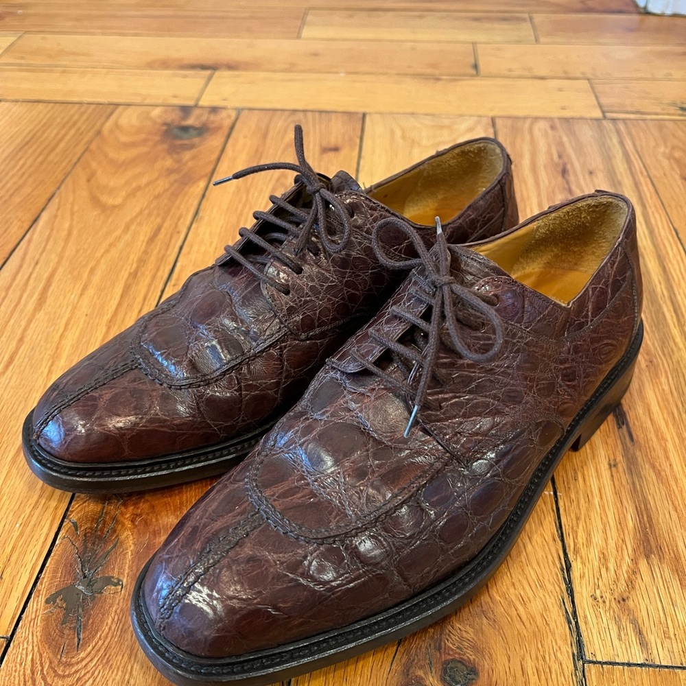 Mezlan Platinum Oxfords Shoe Size 8 Full Crocodile